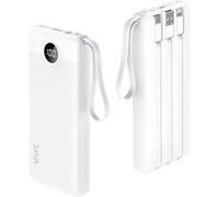 VRURC 10000mAh Power Bank With Built in Cables,USB C Battery Pack Portable Charger with 5 Outputs 2 Inputs Powerbank LED Display compatible with iPhone 17 16 15 14, Samsung,Android-White(1 Pack)