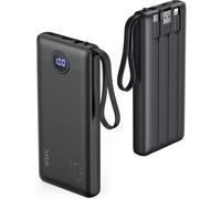 VRURC 10000mAh Power Bank With Built in Cables,USB C Battery Pack Portable Charger with 5 Outputs 2 Inputs Powerbank LED Display compatible