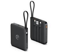 VRURC External Battery 10000 mAh with 4 Integrated Cables Mini and Slim Portable Battery USB C 22.5W Quick Charge Power Bank with LED Display for iPhone Huawei Xiaomi