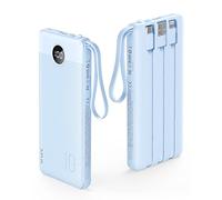 VRURC Power Bank with 4 Cables, 10000 mAh Power Bank, Portable Charger, USB C External Mobile Phone Batteries, LED Display with 5 Outputs, 2 Inputs, Compatible with iPhone/Huawei/Samsung Smartphone