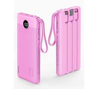 VRURC Power Bank with Built in Cables,10000mAh USB C Portable Charger with 5 Outputs & 2 Inputs and LED Display, External Battery Bank for iPhone/iPad/Samsung Galaxy Tablets and More
