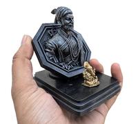 VRUSHAM CREATIONS Chatrapati Shivaji Maharaj Statue for Car Dashboard, Beautifully Crafted in RajMudra with Metal Ganpati Idol (4 inch)