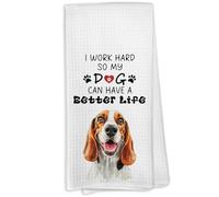 VRW Basset Hound Gifts Kitchen Towels, Dog Mom Gifts for Women, I Work Hard so My Dog Can Have a Better Life Dish Tea Towels, Basset Hound Decor Hand Towel for Kitchen Bathroom, 16x24 Inch