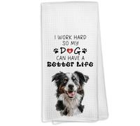 VRW Border Collie Gifts Kitchen Towels, Dog Mom Gifts for Women, I Work Hard so My Dog Can Have a Better Life Dish Tea Towels, Border Collie Decor Hand Towel for Kitchen Bathroom, 16x24 Inch