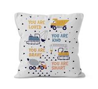 VRW Construction Vehicles Throw Pillow Covers, Inspirational Decorative Pillows Covers, Motivational Gifts for Boys Toddlers, Boys Kids Room Decor, You are Loved Nursery Decor Pillow Covers 18x18