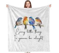 VRW Inspirational Bird Blanket, Inspirational Gifts for Women, Every Little Thing is Gonna Be Alright Motivational Throw Blankets for Bedroom Living Room Couch Sofa, 50x60 Inches