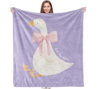 VRW Silly Goose Decor Blanket, Big Pink Bow Blankets, Cute Goose Theme Blanket Throws for Girls Kids Bedroom Couch, Coquette Gifts for Trendy Girls Women,Goose Gifts for Women 50x60 Inches(Bule)