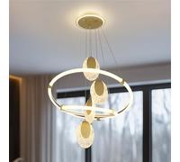 Vrygle Chandelier LED Ceiling Light: 23.6" x 47.2" 2-Tier Modern Adjustable Height Crystal Acrylic Clear Crystals Gold Pendant Lighting with 3 Dimmable Colors for Living Room Kitchen Lounge Island