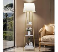 Vrygle Floor Lamp with Shelves: Tripod Gold Floor Lamp 3-Tier Shelves, 3 Changeable Colour Temperature Corner Standing Reading Light, Pull Button, 150cm Tall