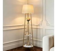 Vrygle Tripod Gold Floor Lamp with 3-Tier Shelves, 150cm