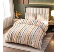Vryxel Striped ReversibleBedding Single Duvet Cover Set Bed Zipper Beige Green Red Multicolor 135×200CM