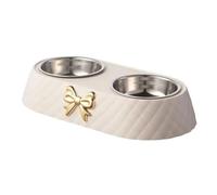 Vryzmo Pet Supplies 1PC Dog and Cat Food Bowls Bowtie Design Double Bowl Set for Drinking A