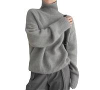 Vsadsau 100% Merino Wool Turtleneck Sweater Women Winter Thicken Fluffy Jumper Long Sleeve Knitted Pullover Gray M