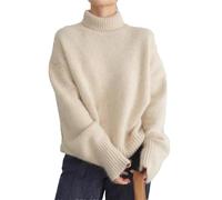 Vsadsau 100% Merino Wool Turtleneck Sweater Women Winter Thicken Fluffy Jumper Long Sleeve Knitted Pullover Milky White M