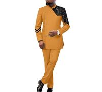 Vsadsau African Suits For Men Slim Dashiki Nigerian Sequin Jacket And Pants 2 Pieces Wedding Party Outfits 5 XL