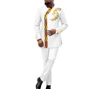 Vsadsau African Suits For Men Wedding Party Evening 2 Piece Set Slim Fit Dashiki Outfits 2 XXL
