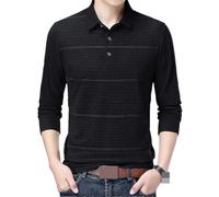 Vsadsau Autumn Thin Men Polo Shirt Long Sleeve Business Shirt Casual Male Polo Shirt Black Asian Size M