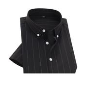 Vsadsau Men Button Short Sleeve Shirt Stripe Business Dress Shirt Elasticity Casual Lapel Shirts Black 47 Or 7XL