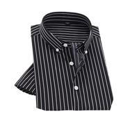 Vsadsau Men Button Short Sleeve Shirt Stripe Business Dress Shirt Elasticity Casual Lapel Shirts Black Pinstripes 47 Or 7XL