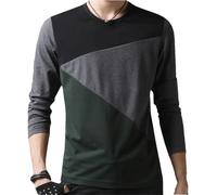 Vsadsau Men Casual Slim T-Shirts Cotton Pullover Long Sleeve Shirts Patchwork Pullover Sweatshirt 8042 Black 4XL