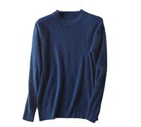 Vsadsau Men's 100% Pure Mink Cashmere Pullover Sweater Crewneck Large Size Mink Knitted Jumper Tops Dark Blue L