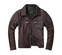 Vsadsau Mens Retro Distressed Cowhide Leather Jacket Turn Down Collar Zip Up Motorcycle Riding Jackets Brown
