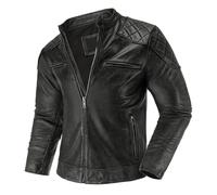 Vsadsau Mens Retro Distressed Leather Motorcycle Jacket Stand Collar Slim Fit Short Riding Biker Coat Dark Gray