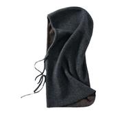 Vsadsau Unisex 100% Cashmere Hat Casual Knitted Scarf Hood Hat Women Men Balaclava Cap Warm Beanie Hat Dark Gray One Size