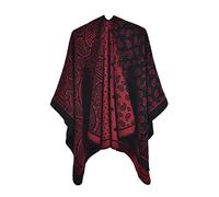 Vsadsau Women Classic Paisley Ponchos Cape Big Shawl Cloak Coat Retro Thick Blanket red One Size