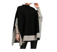 Vsadsau Women Spring Sweater Shawl Knitted Strip Wrap Bat-Wing Sleeve Turtleneck Pullover Loose Poncho Black
