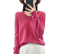 Vsadsau Womens 100% Merino Wool Seamless Sweater Solid Color V Neck Pullover Tops Lightweight Jumper Raspberry Red L