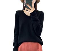 Vsadsau Womens 100% Merino Wool Seamless Sweater Solid Color V Neck Pullover Tops Lightweight Jumper Black L