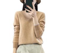 Vsadsau Womens 100% Merino Wool Seamless Sweater Solid Color V Neck Pullover Tops Lightweight Jumper Gold Lighttan XXL