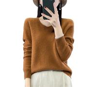 Vsadsau Womens 100% Merino Wool Seamless Sweater Solid Color V Neck Pullover Tops Lightweight Jumper Caramel L