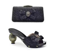 Vsadsau Womens Italian Heels Shoes with Matching Bags Set Nigerian Wedding Party Open Toe Pumps and Bag Black Shoes and Bag 43
