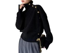 Vsadsau Women's Thickened Loose Pullover Turtleneck Long Sleeve Solid Color Knit Jumpers Tops Black One Size