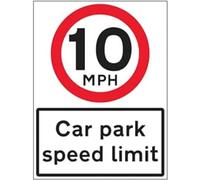 VSafety 10 MPH Car Park Speed Limit - 600x800mm 2mm Rigid Plastic Safety Sign