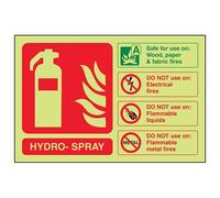 Vsafety 11021AL-GS Glow In The Dark Hydro Spray Id Fire Extinguisher Sign - 150mm x 100mm - Self Adhesive Vinyl