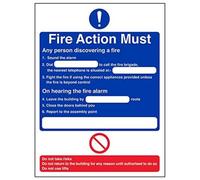 Vsafety 12002AN-S'General Fire Action/Telephone' Sign, Portrait, 150 mm x 200 mm (Pack of 3)