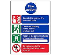 Vsafety 12010AN-S'4 Point Fire Action/Do Not Re-Enter' Sign, 150 mm x 200 mm (Pack of 3)
