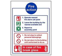 Vsafety 12012AN-S'General Fire Action/Break Glass' Sign, 150 mm x 200 mm (Pack of 3)
