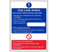 Vsafety 12026AN-S'Gas Leak Action' Sign, Portrait, 150 mm x 200 mm (Pack of 3)
