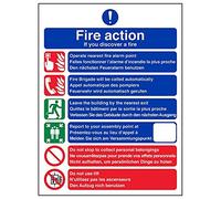 Vsafety 12027AN-R'Multi-Lingual Fire Action/6 Points' Sign, 150 mm x 200 mm (Pack of 3)