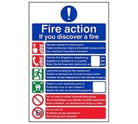 Vsafety 12028AU-S "Multi-Lingual Fire Action/If You Discover…" Sign, 200 mm x 300 mm (Pack of 3)