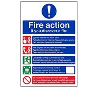 Vsafety 12029AU-S'Multi-Lingual Fire Action/Assembly Point' Sign, 200 mm x 300 mm (Pack of 3)