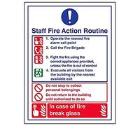 Vsafety 12032AN-G'Staff Fire Action Routine/Break Glass' Sign, 150 mm x 200 mm (Pack of 3)