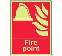 VSafety 13006AN-G "Fire Point" Equipment Sign, Glow In Dark, 1 mm Plastic, Portrait, 150 mm x 200 mm, Red
