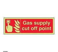 Vsafety 13066AX-G'Gas Supply Cut Off Point' Sign, Landscape, 300 mm x 100 mm (Pack of 3)