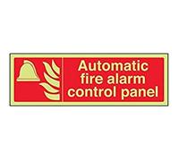 VSafety 13067AX-G Fire Equipment Sign, "Automatic Fire Alarm Control Panel", Plastic, Landscape, 300 mm x 100 mm, Red