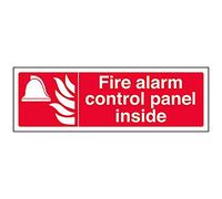 VSafety 13068AX-G Fire Equipment Sign, "Fire Alarm Control Panel Inside", Plastic, Landscape, 300 mm x 100 mm, Red